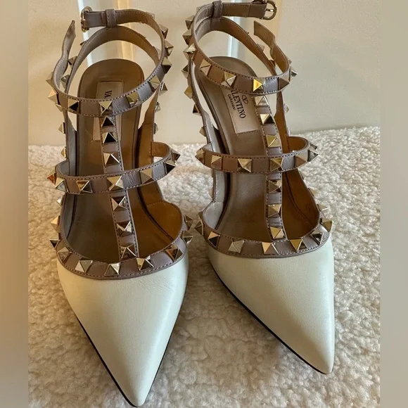 Valentino Garavani Rockstud Caged Leather Pump Ivory Poudre - Picture 15 of 15